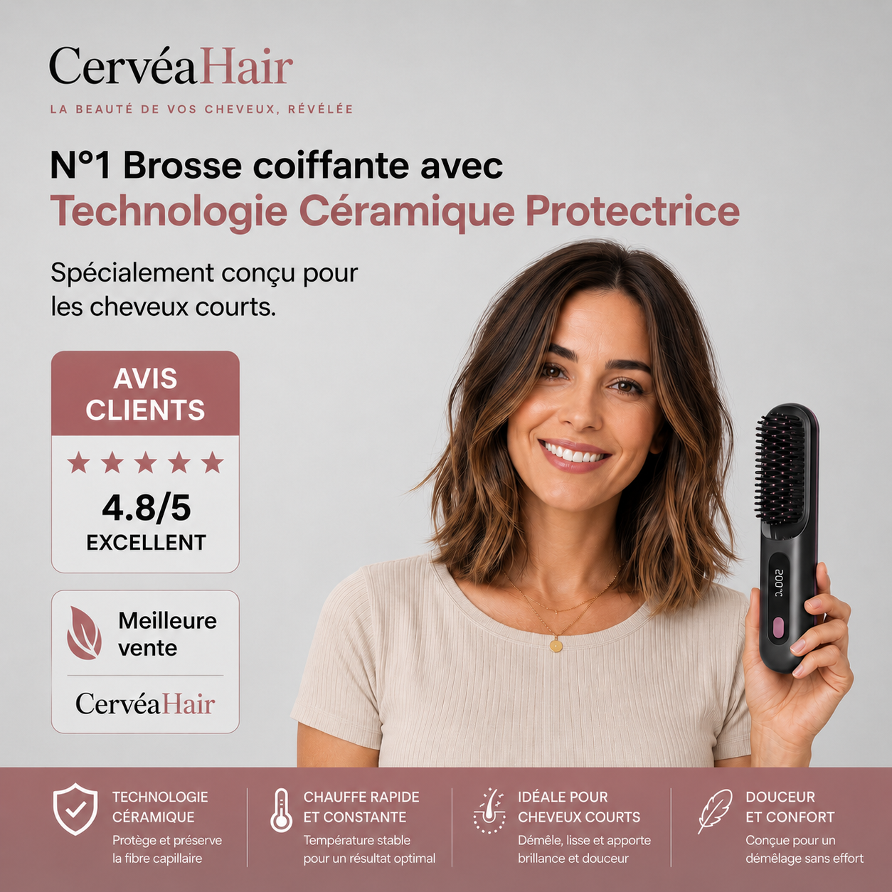 Brosse Lissante Sans Fil CervéaHair™