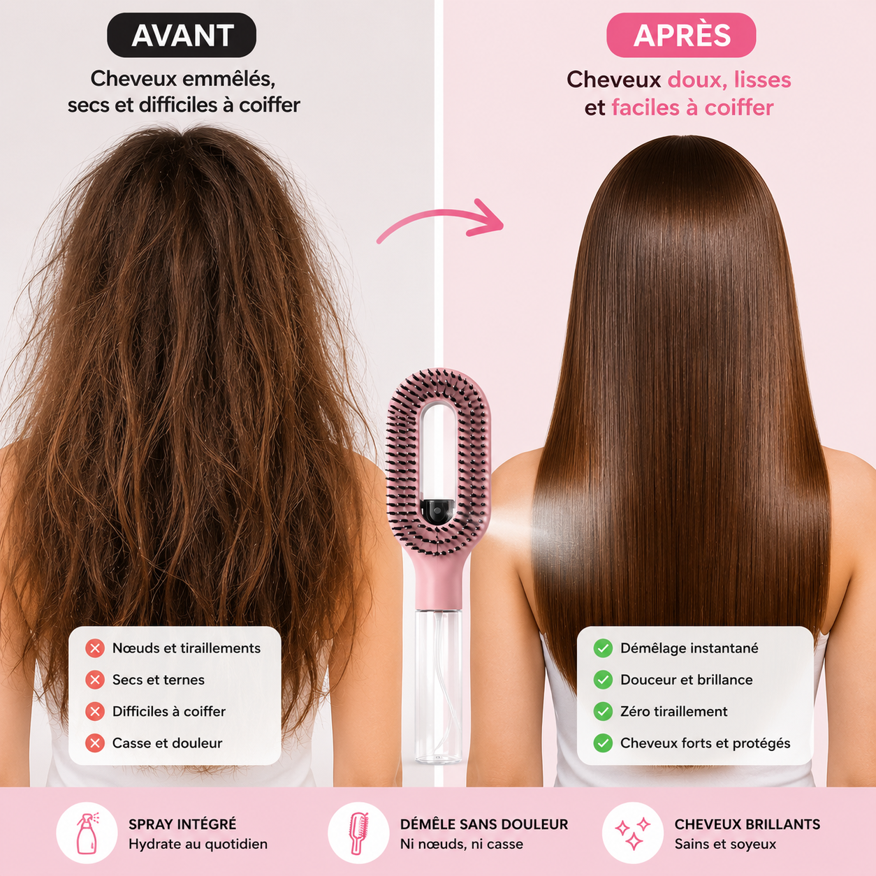 Brosse Démêlante avec Spray intégré